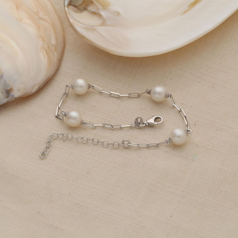 Thumbnail: 925 Sterling Silver Natural and Real Cultured Pearl Bracelet Diameter: 8mm - CBP00129