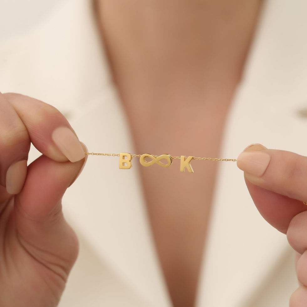 Küçük resim: 14 Ayar Altın Mikron Kaplama Harf & Sonsuzluk Gümüş Kolye - CN00292