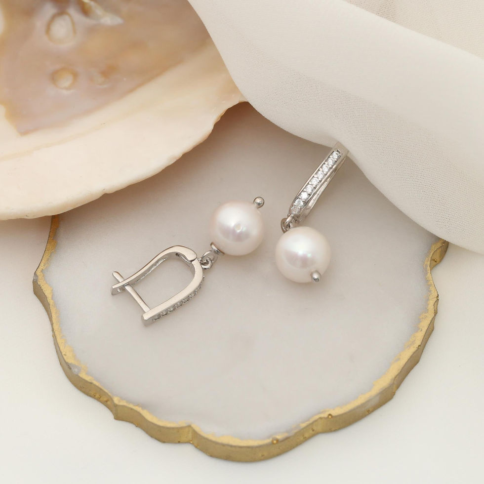 Thumbnail: 925 Sterling Silver Real and Natural Freshwater Pearl Stone Earrings Diameter: 9mm - EP