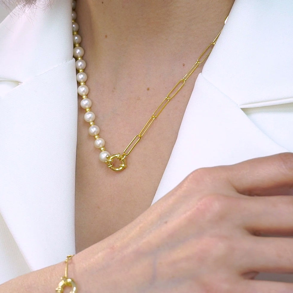 Thumbnail: 925 Sterling Silver Real and Natural Cultured Pearl Half Chain Bracelet Diameter: 7m