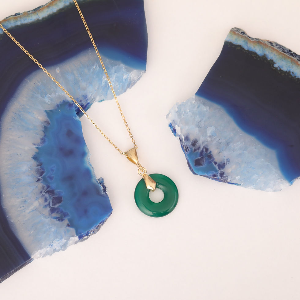 Thumbnail: 925 Sterling Silver Precious and Natural Green Onyx Stone Necklace - CNS00600