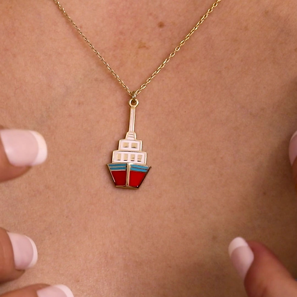 Thumbnail: 925 Carat Gold Plated Enameled Ship Figure Design Silver Necklace - CNE00132