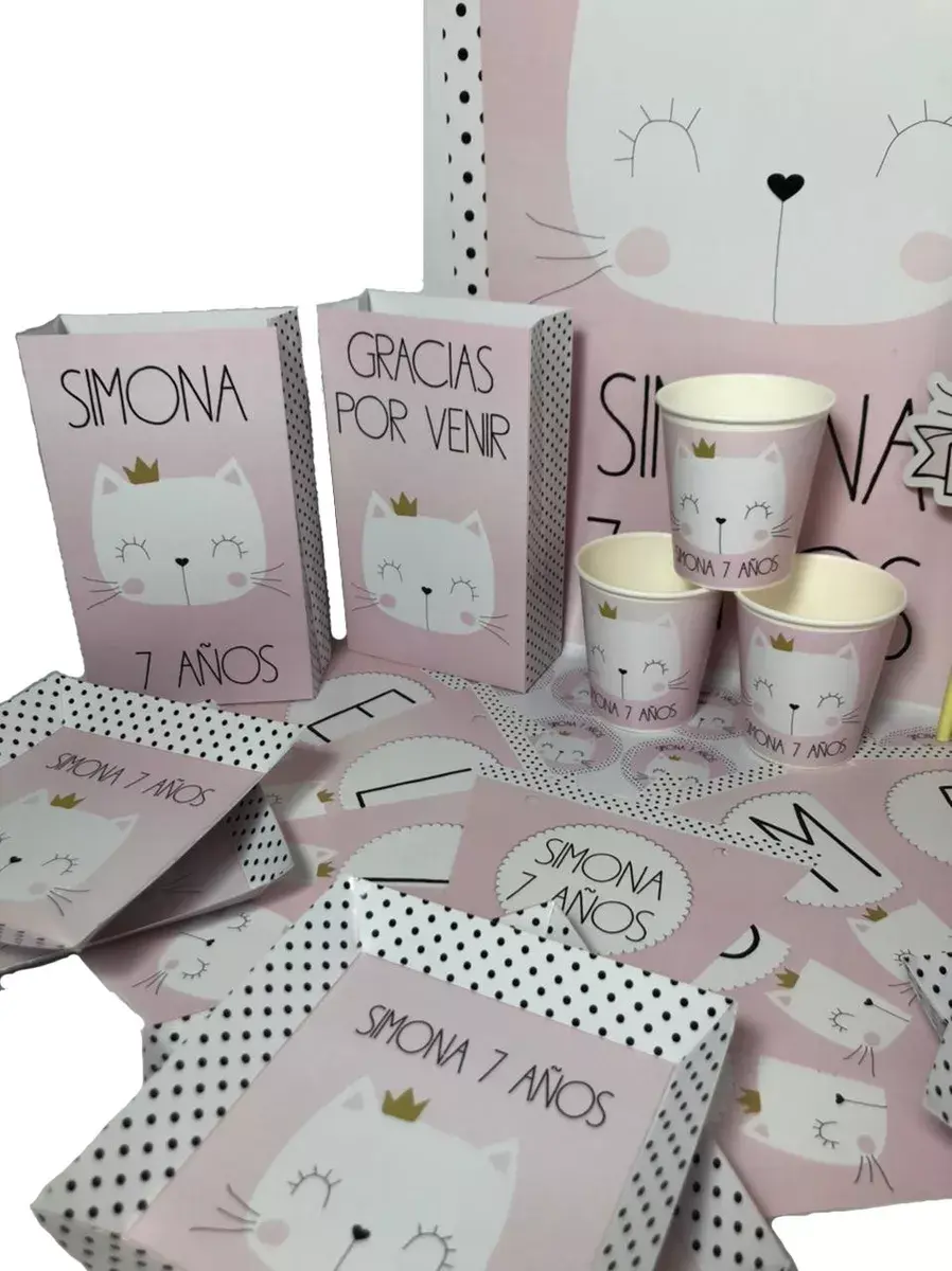 Cotillón Infantil Personalizado Gatitos x10