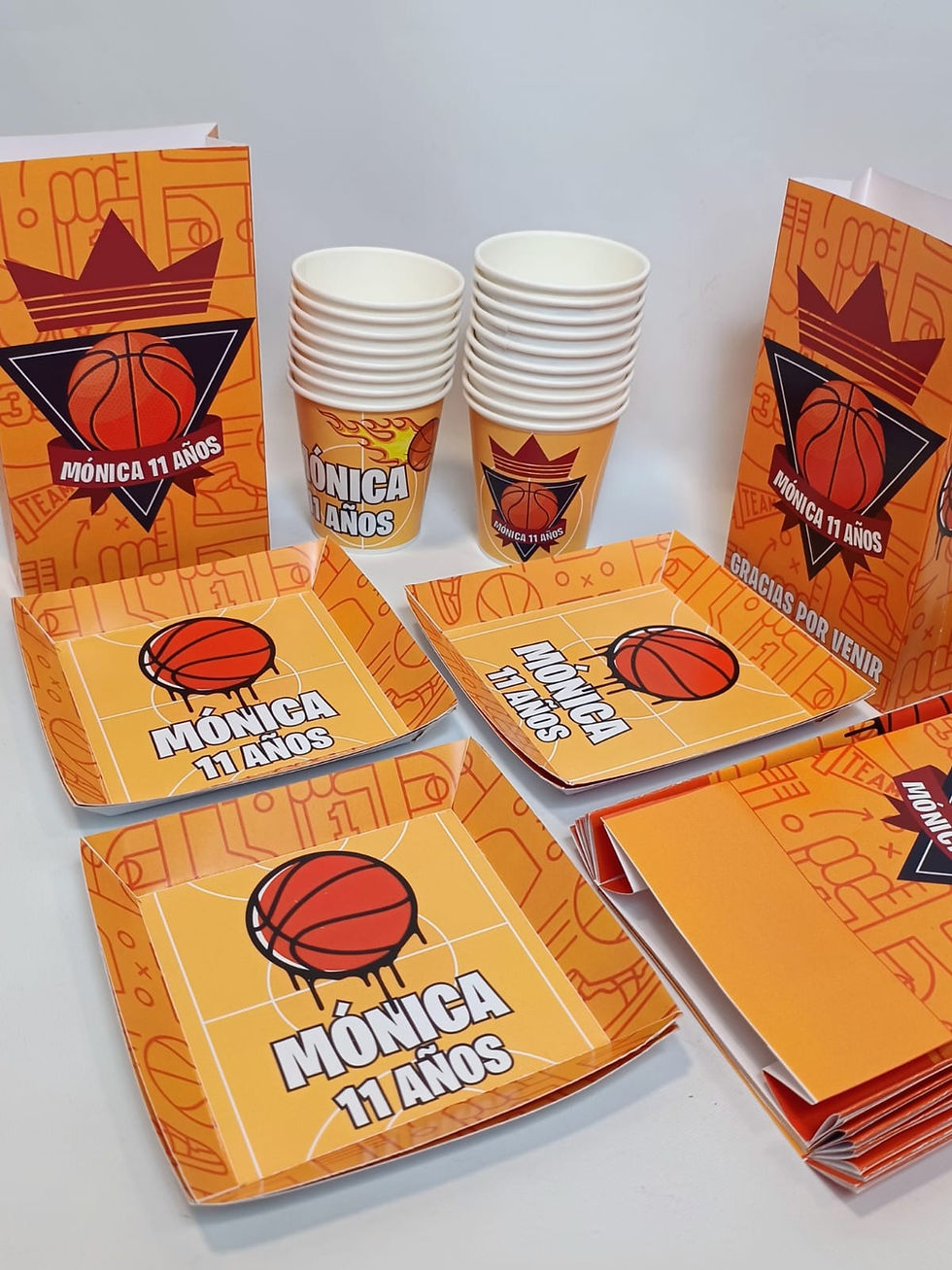 Combo Vaso + Plato + Bolsa x 10 Basquet