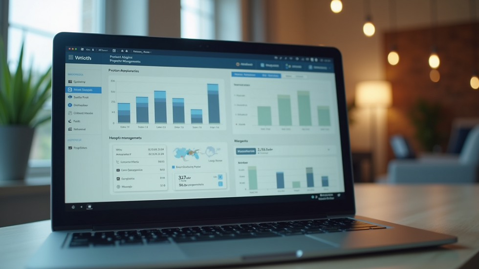 Close-up view of a laptop screen showing property management software dashboard