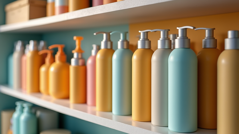 Close-up view of a vibrant hair care product display