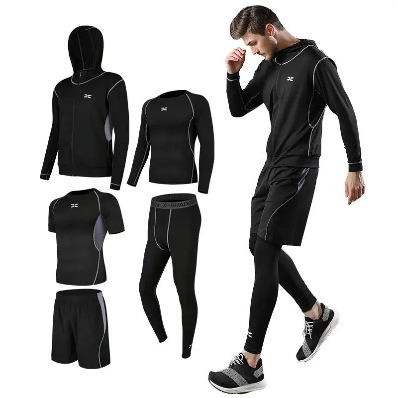 Thumbnail: 5 Pcs Set Mens Tracksuit Gym Fitness Set Compression Sports Clothes Running