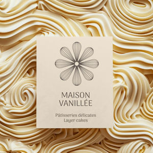 Logo d’une pâtissière artisanale à Lille, représentant un fouet de cuisine stylisé avec le nom de la marque inscrit en lettre