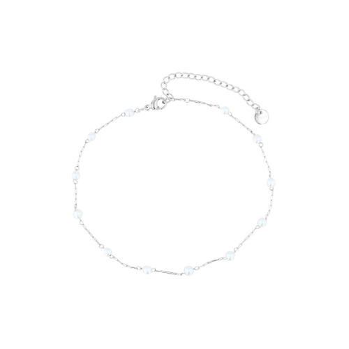 Fußkettchen Edelstahl mit Kunstperlen, silberfarben