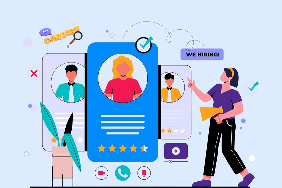 A woman next to a phone showing a customer rating, highlighting the importance of top software for recruiters in 2025.