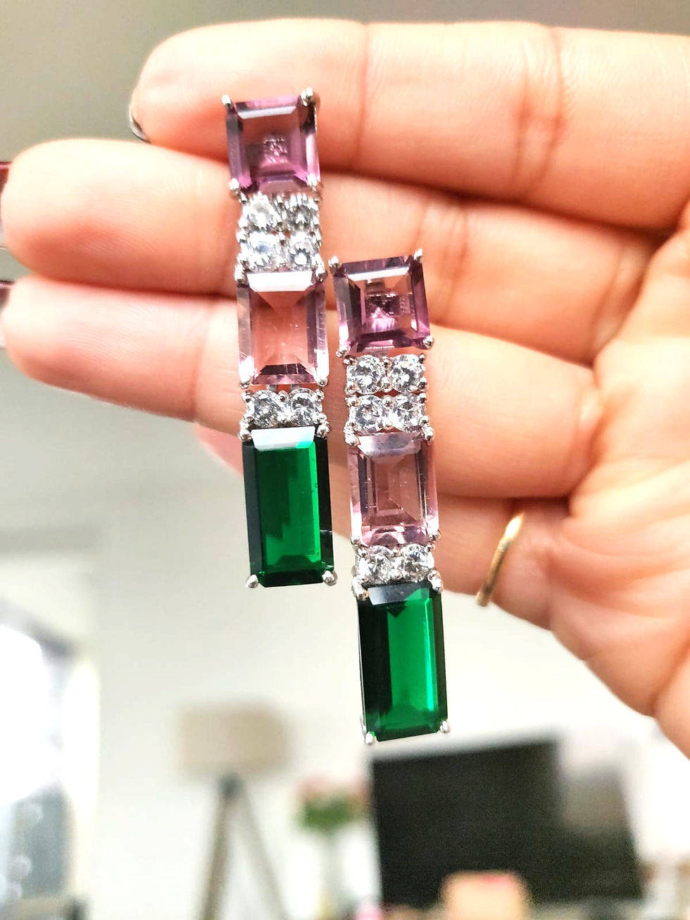 Thumbnail: Calathea Pink and Green Detachable Earrings