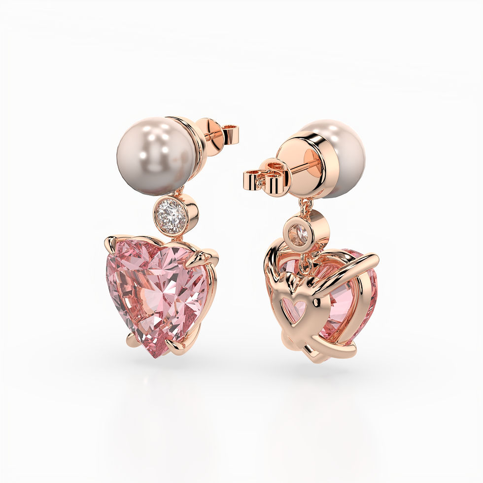 Thumbnail: Coral Blush Earrings with Lab Pink Sapphire and Pearl in Rose Gold