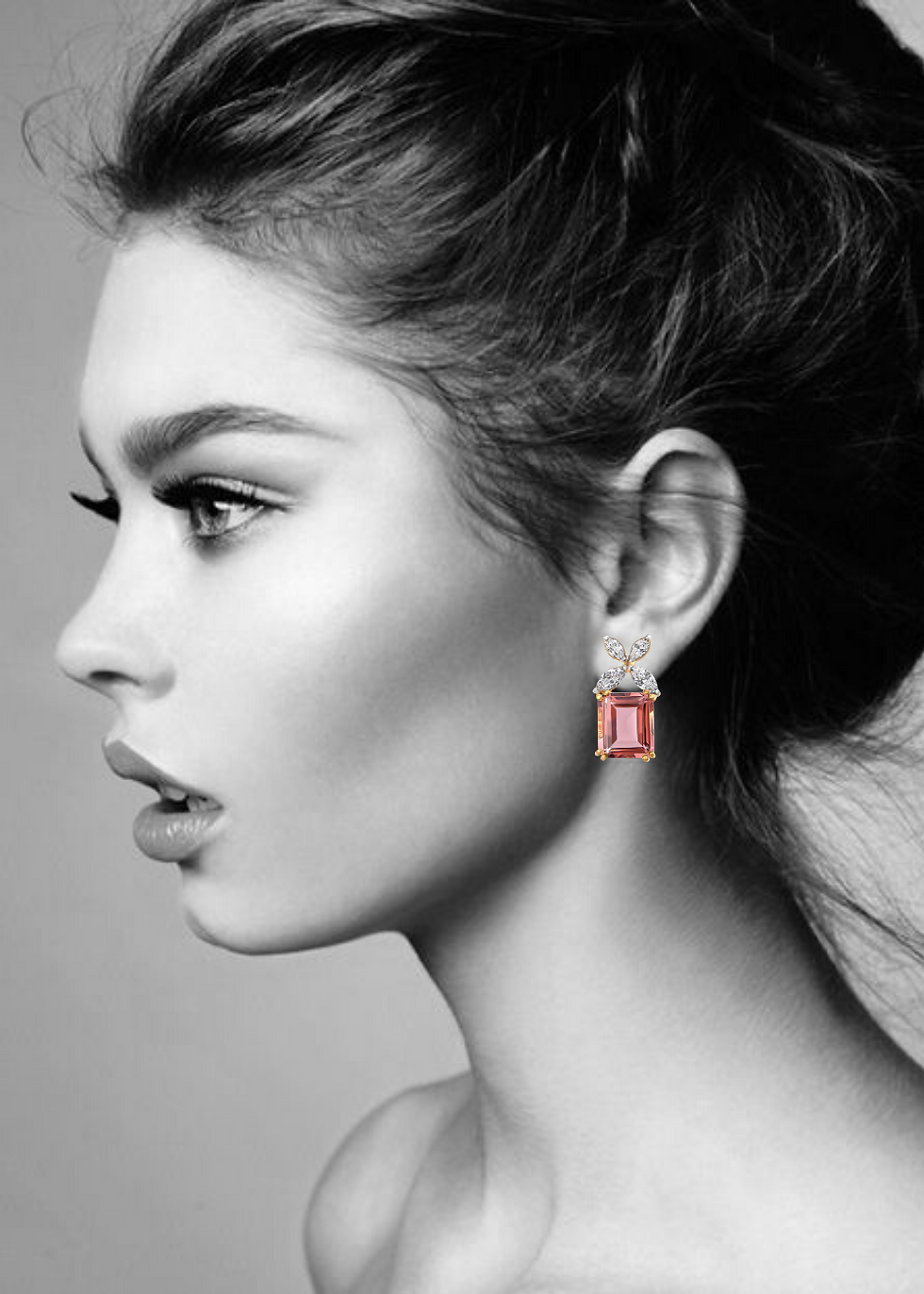 Thumbnail: Lady Calathea Rich Emerald Cut & White Marquise Brilliant Cut Earrings