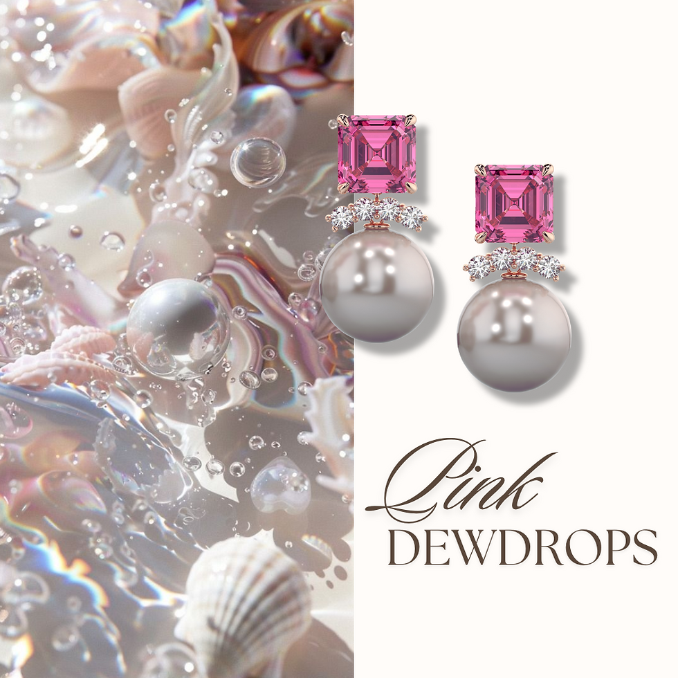 Thumbnail: Pink Dewdrops Lab Pink Sapphire and Pearl in Rose Gold