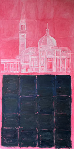 Ronquino. San Giorgio, cielo rosa y agua geométrica azul