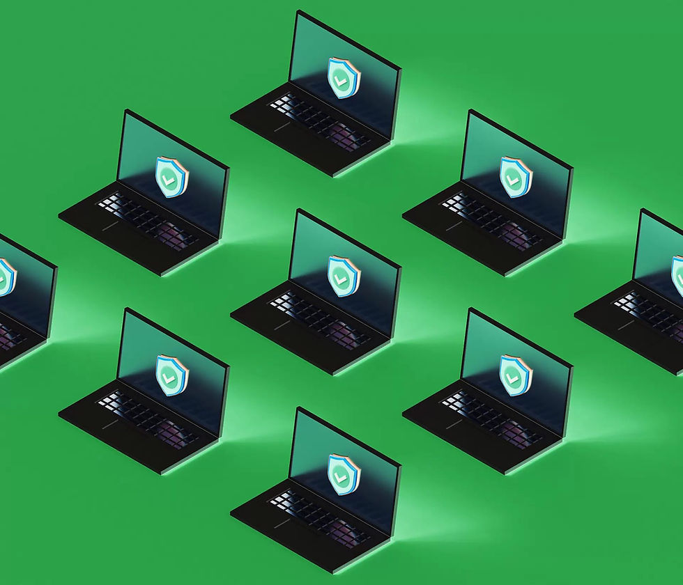 Visualisierung von IT-Sicherheit – Laptops mit Schutzsymbol als Zeichen für technische Maßnahmen und Systemschutz