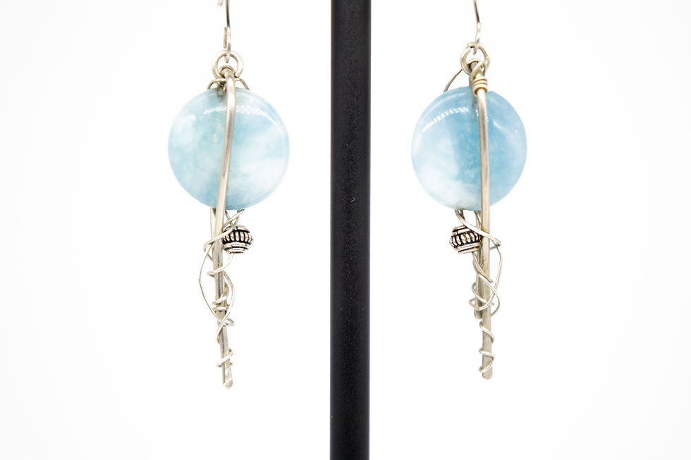 Thumbnail: Blue Agate Sterling Silver Hand Wrapped Earrings with Thai Beads.