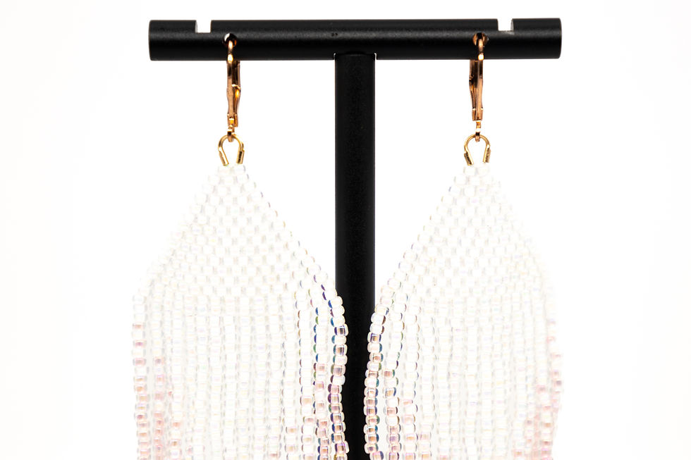 Thumbnail: Pretty In Pink Shimmering Ombre Beaded Fringe Earrings with Twisted Bugle Beads.