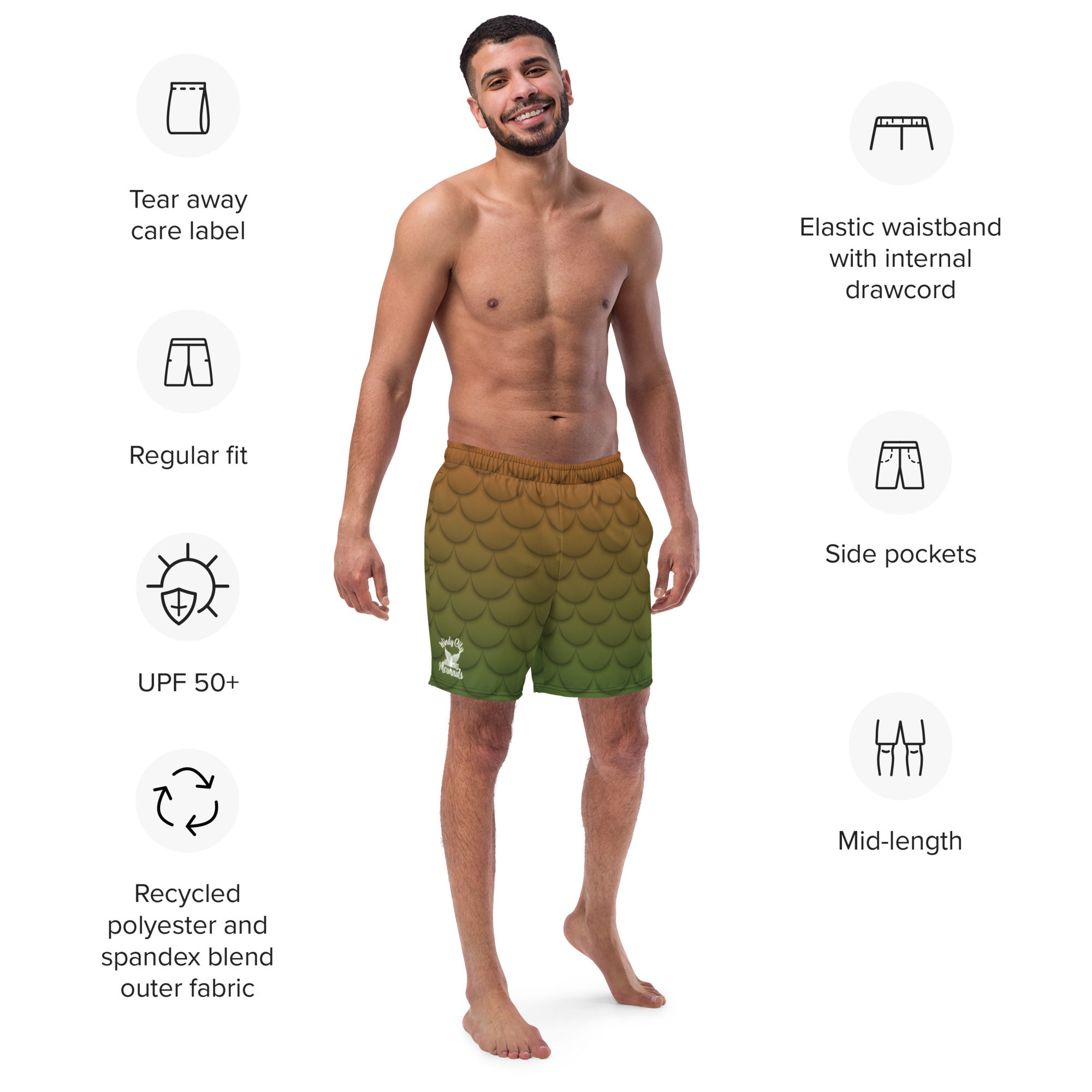 Freshwater Scale All-Over Print Recycled Swim Trunks