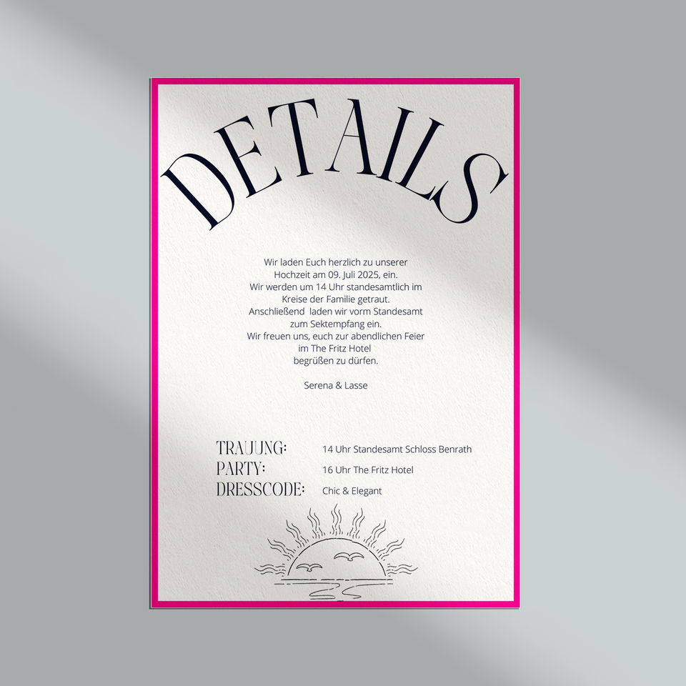 Flatlay eines minimalistischen Hochzeitspapeterie-Sets mit Designs wie Einladung, Namenskarten und Detailkarte auf neutralem