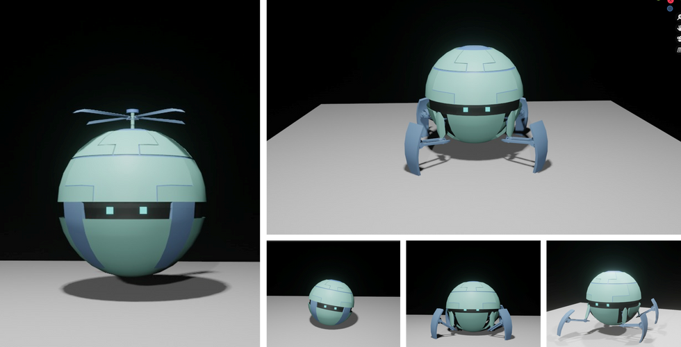 A photomontage of a robot in different stances.