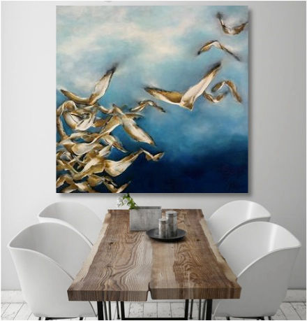 Miniature : Art semi-abstrait "For the love of flying" - in situ - Artiste peintre Jolic