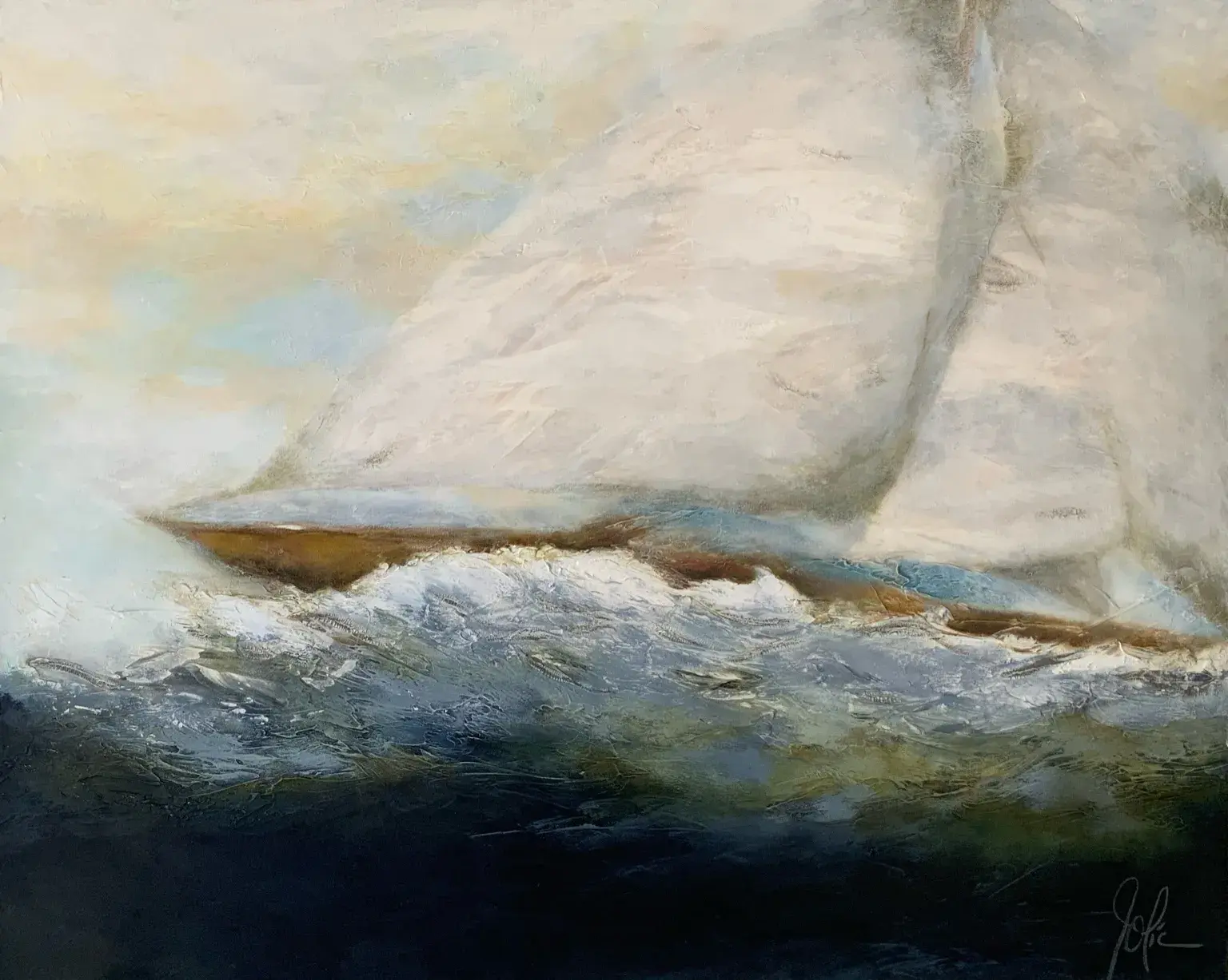 Art semi-abstrait "Sailing back home" - grand format - Artiste peintre Jolic