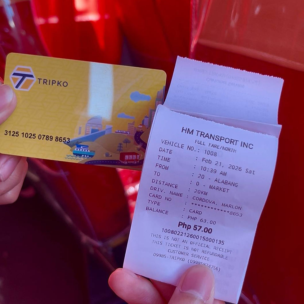 TRIPKO card with receipt on how much was paid going to Market! Market!