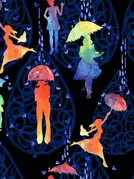 umbrella women scarf print pattern women dancing hearts rain singing watercolor