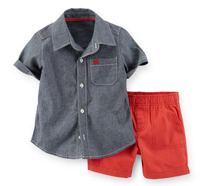 2-Piece Chambray Top & Lienzo Juego Corto