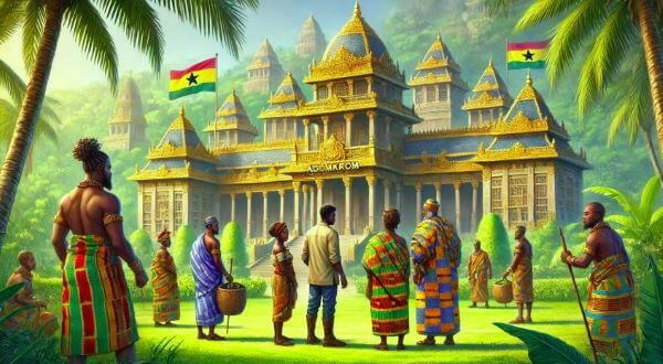 Kwame and Esi, walking along a dusty path lined with baobab trees, carrying their belongings with determination in their eyes
