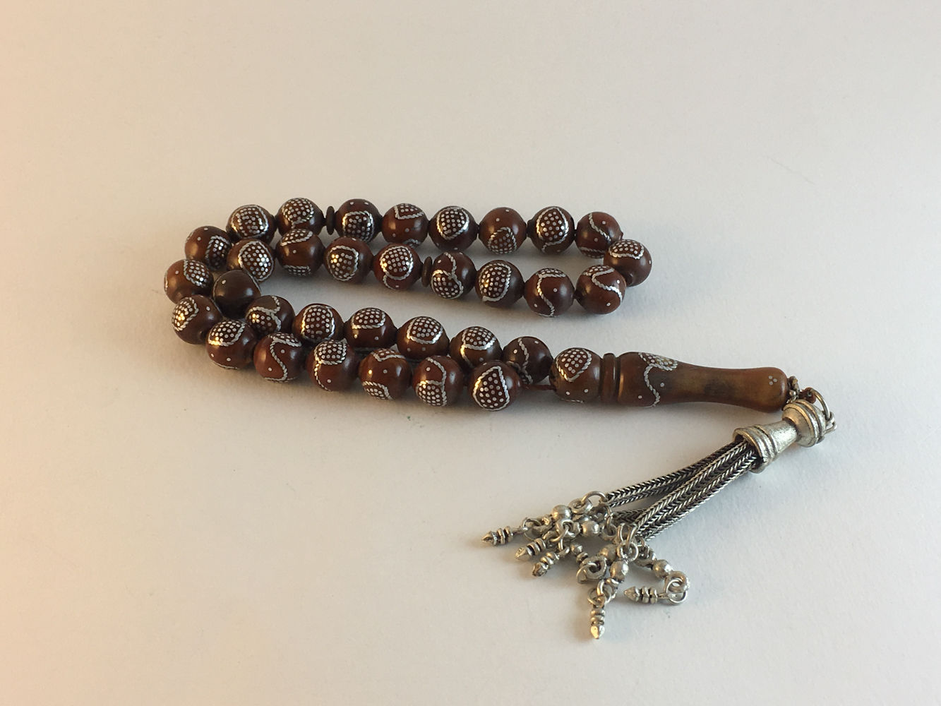 Malberry Pattern Silver Inlaid Coca Wood Prayer Bead
