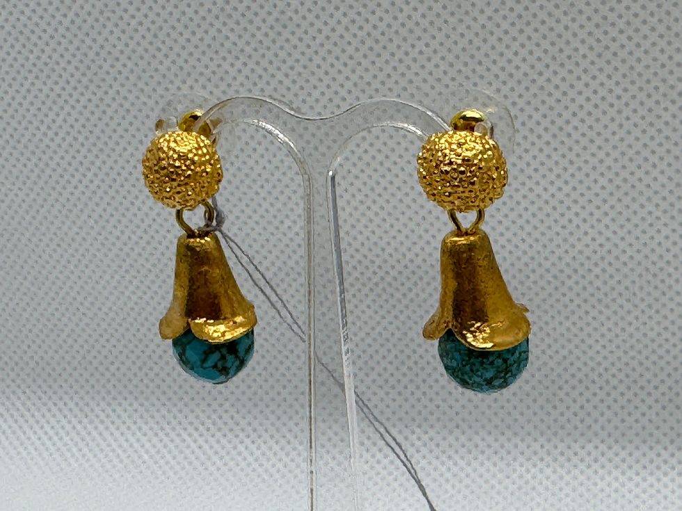Thumbnail: 24k gold plated turquoise flower drop earrings 