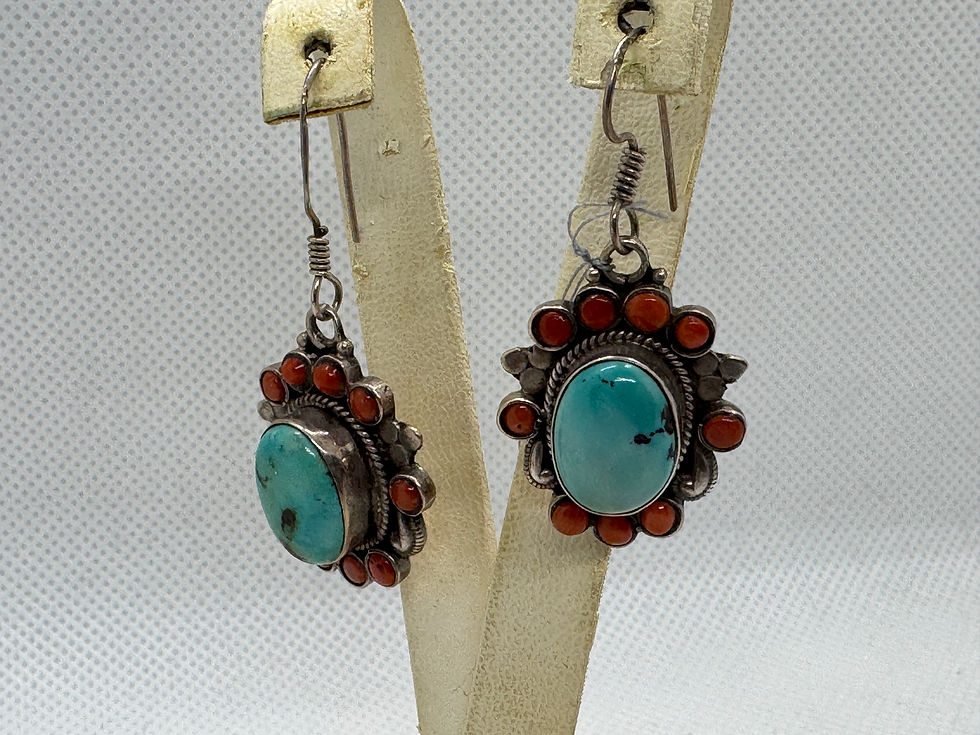 Thumbnail: Tibetan coral turquoise silver earrings 