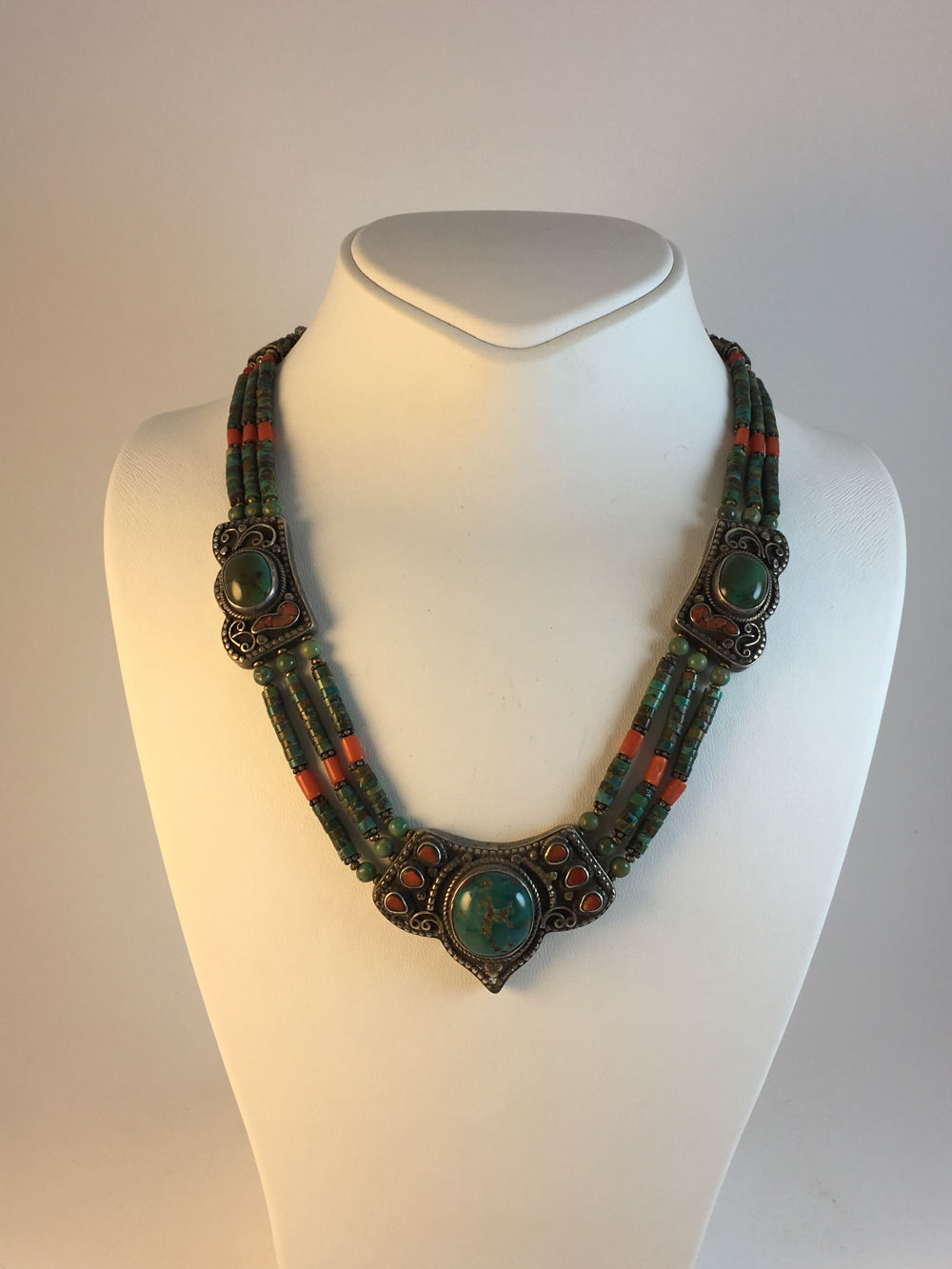 Tibetan Turquoise Coral Silver Necklace