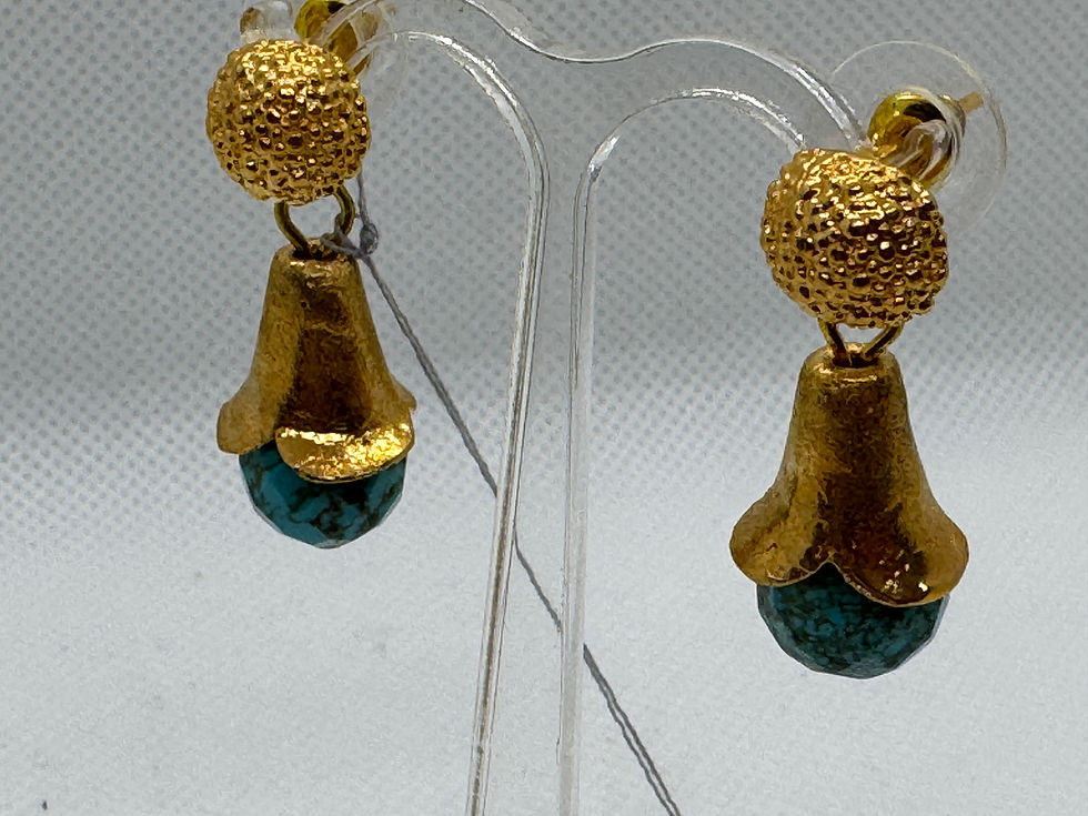 Thumbnail: 24k gold plated turquoise flower drop earrings 