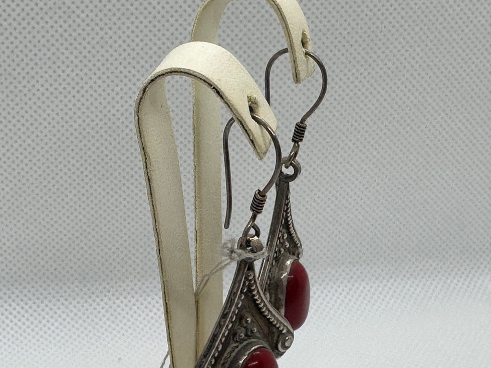 Thumbnail: Red coral silver Afghan earrings 