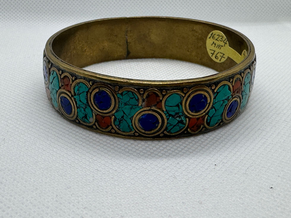 Thumbnail: Nepalese mosaic turquoise stone Alpaka silver bangle