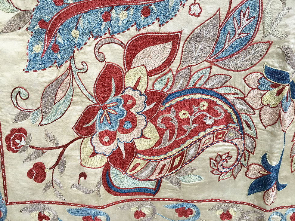 Thumbnail: Silk Hand Embroidered Fine Crochet Work Paisley Suzani