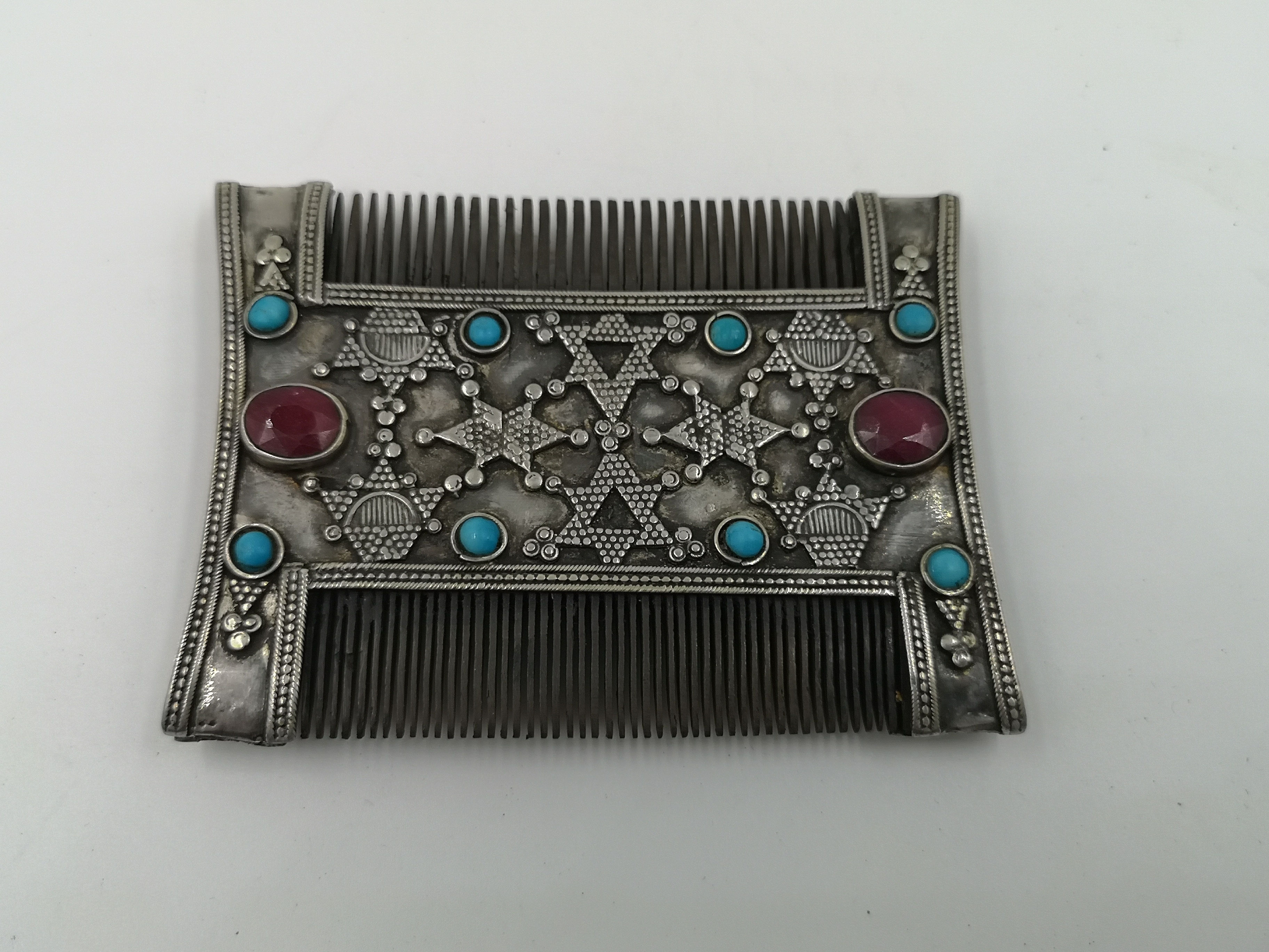 Afghan wedding silver comb Ruby 