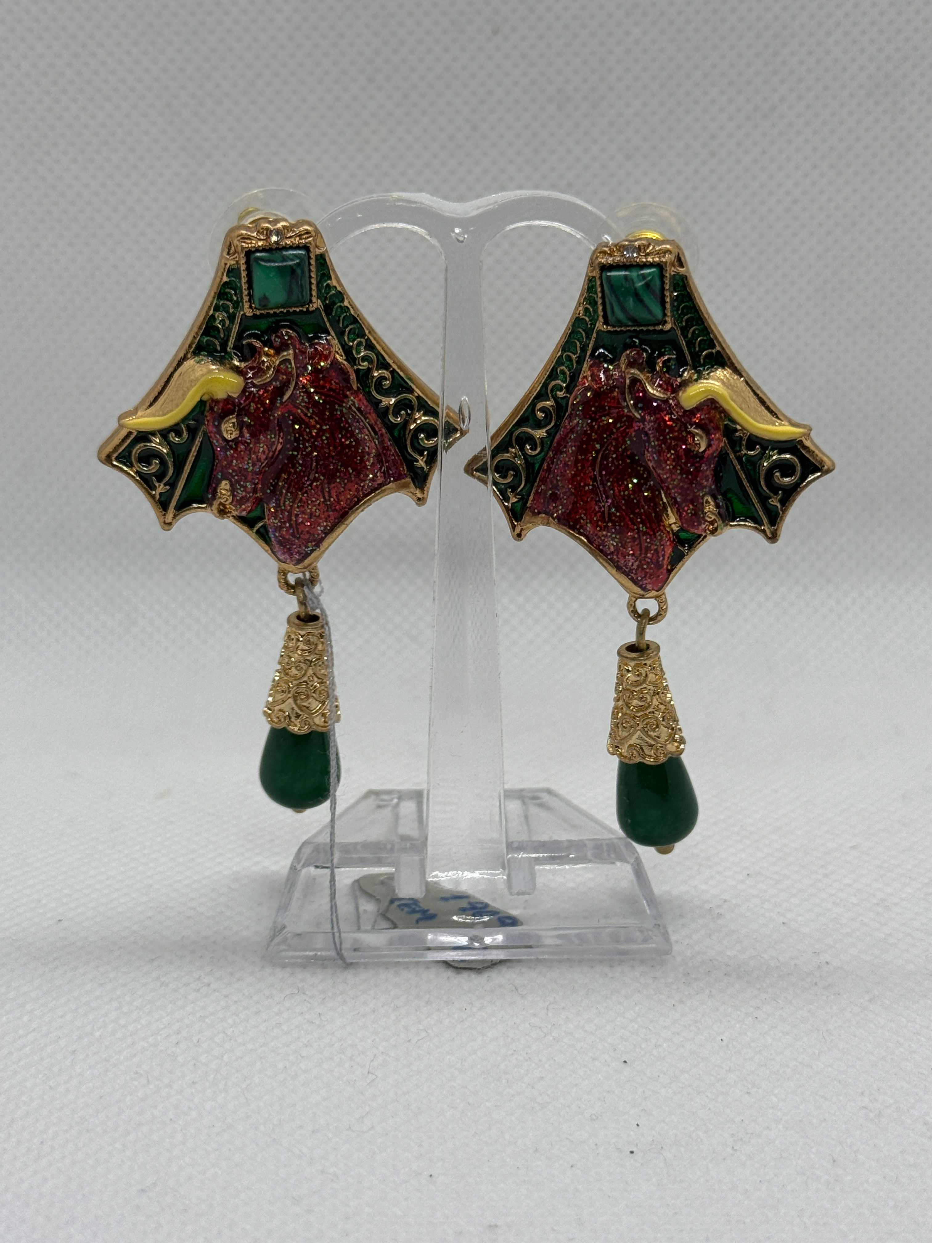 Chinese Enamel bull and turquoise earrings 