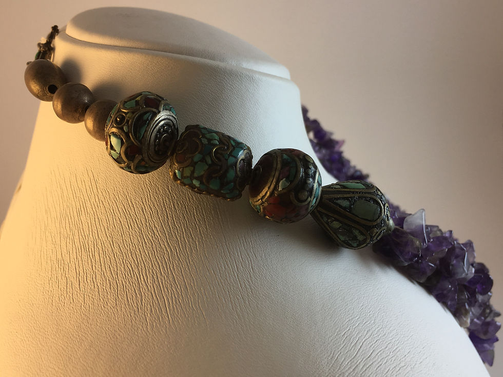 Thumbnail: Amethist Silver Tibetan Beaded Necklace