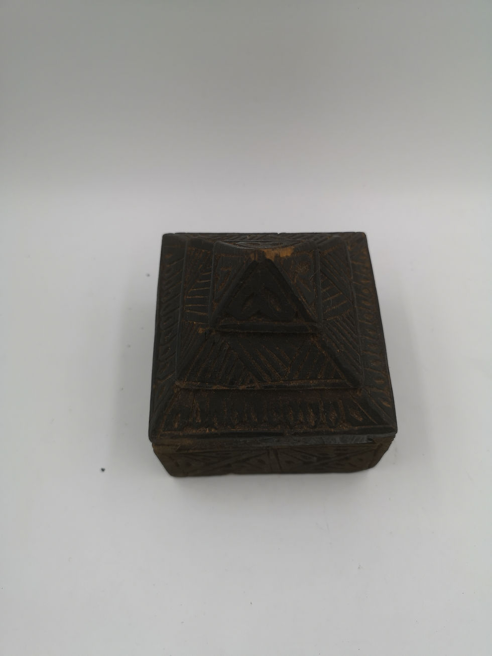 Thumbnail: Sliding lid pyramid Afghan wooden box