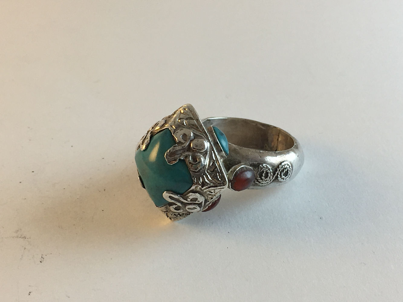 Afghan Silver Coral Turquoise Ring