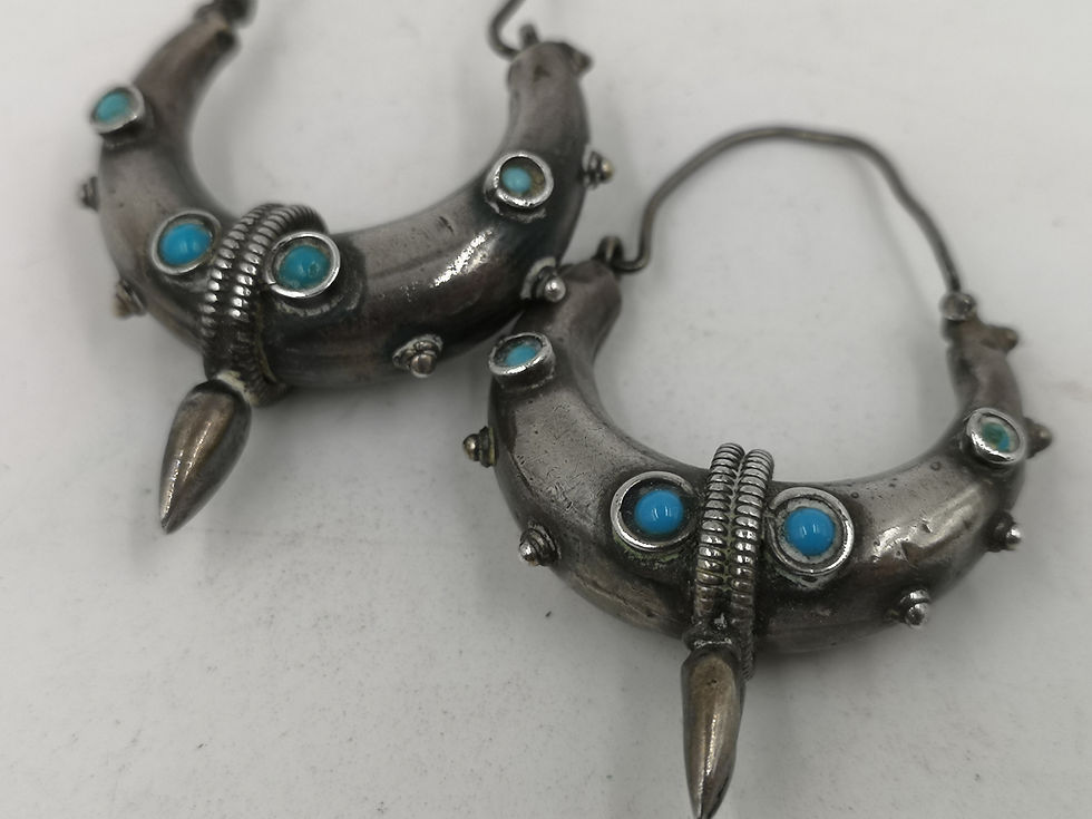 Thumbnail: Hand Made silver Afghan earrings with turquoise 