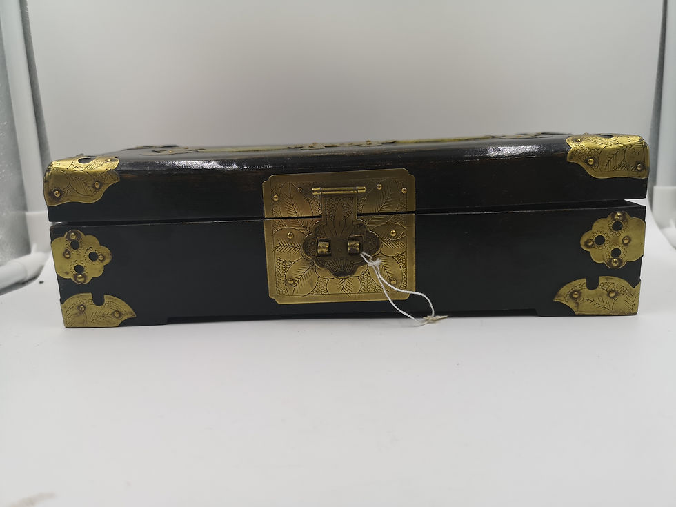 Thumbnail: Chinese wood jade and brass jewellery box
