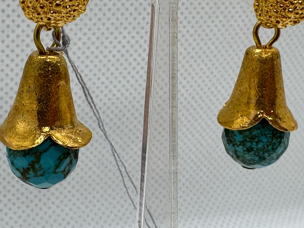 Thumbnail: 24k gold plated turquoise flower drop earrings 