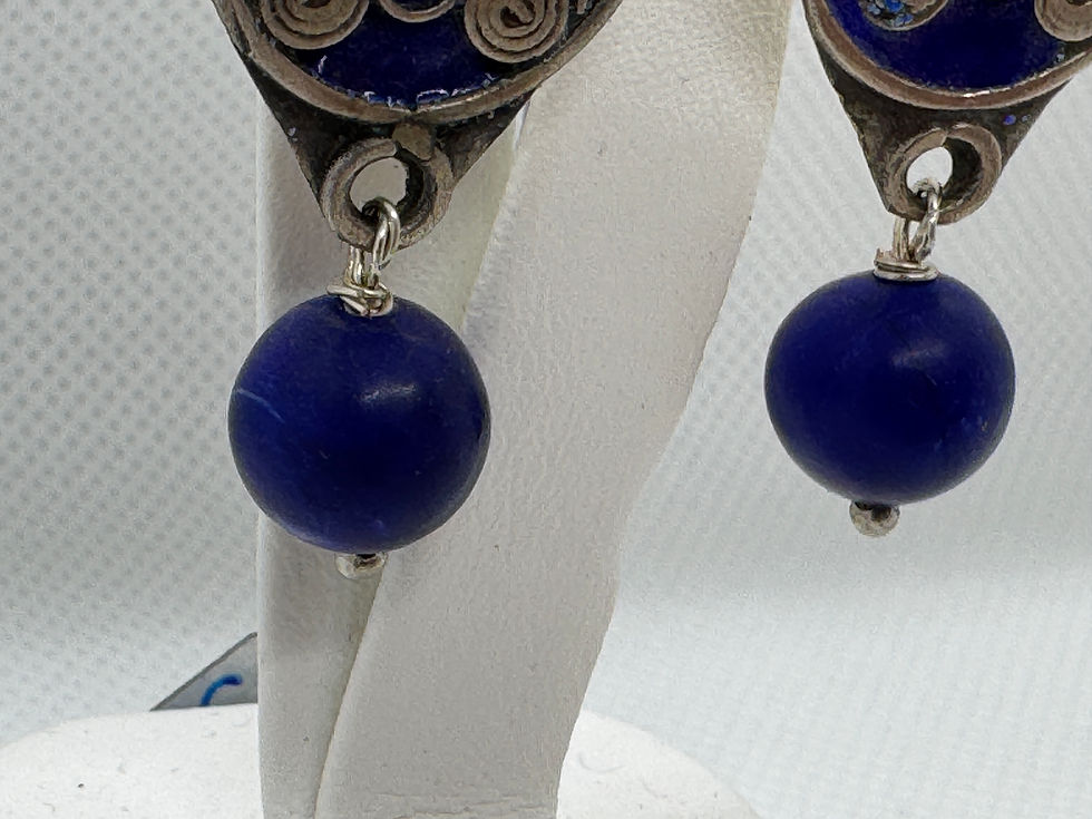 Thumbnail: Silver enamel lapis earrings 