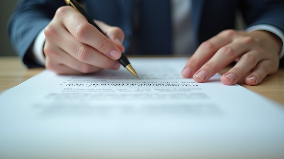 Close-up view of a legal document with a pen