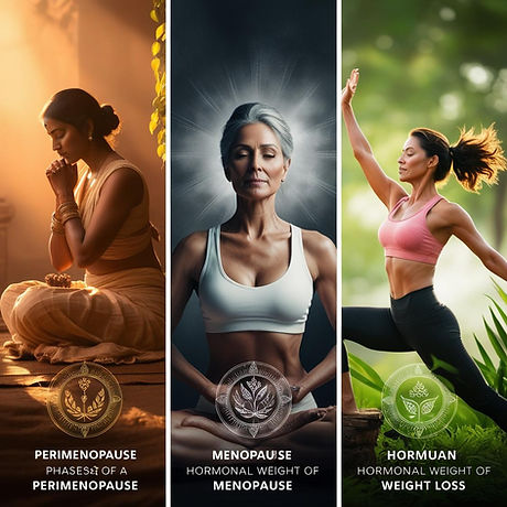 crea imágenes estilo ayurveda que represente segun ayurveda las 3 fases, 1 perimenopausia,